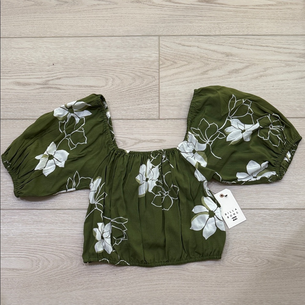 Billabong Olive Floral Sleeve Blouse